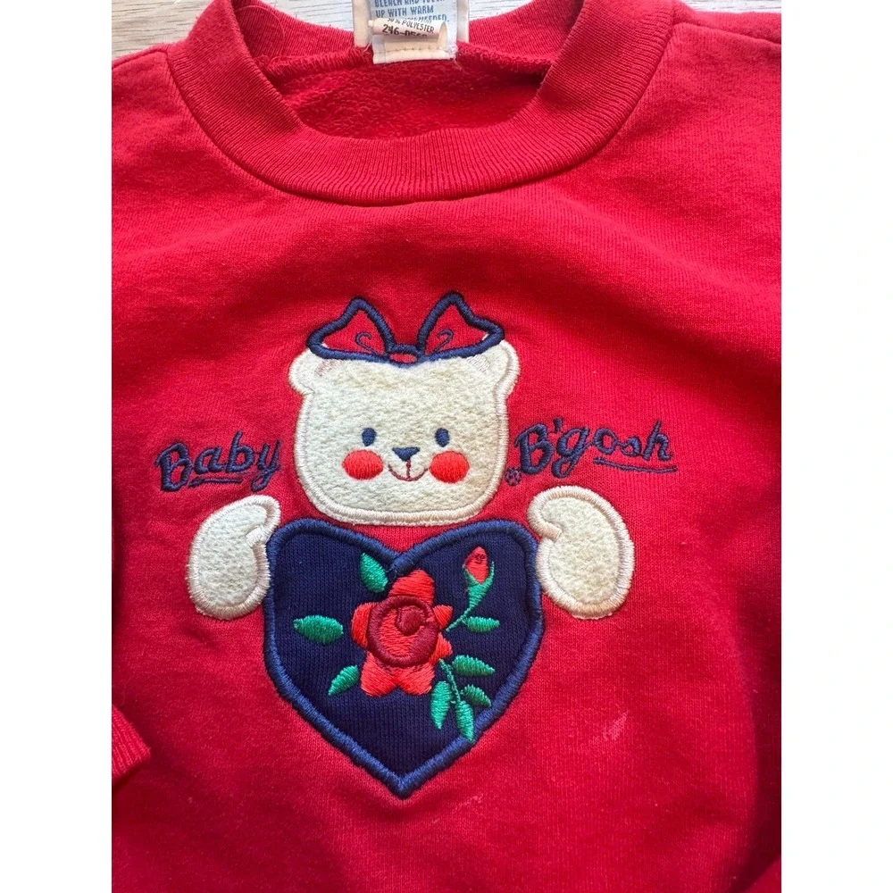 Vtg 90s Baby B'Gosh Oshkosh Sweatshirt Size 24 Months Red USA Teddy Bear